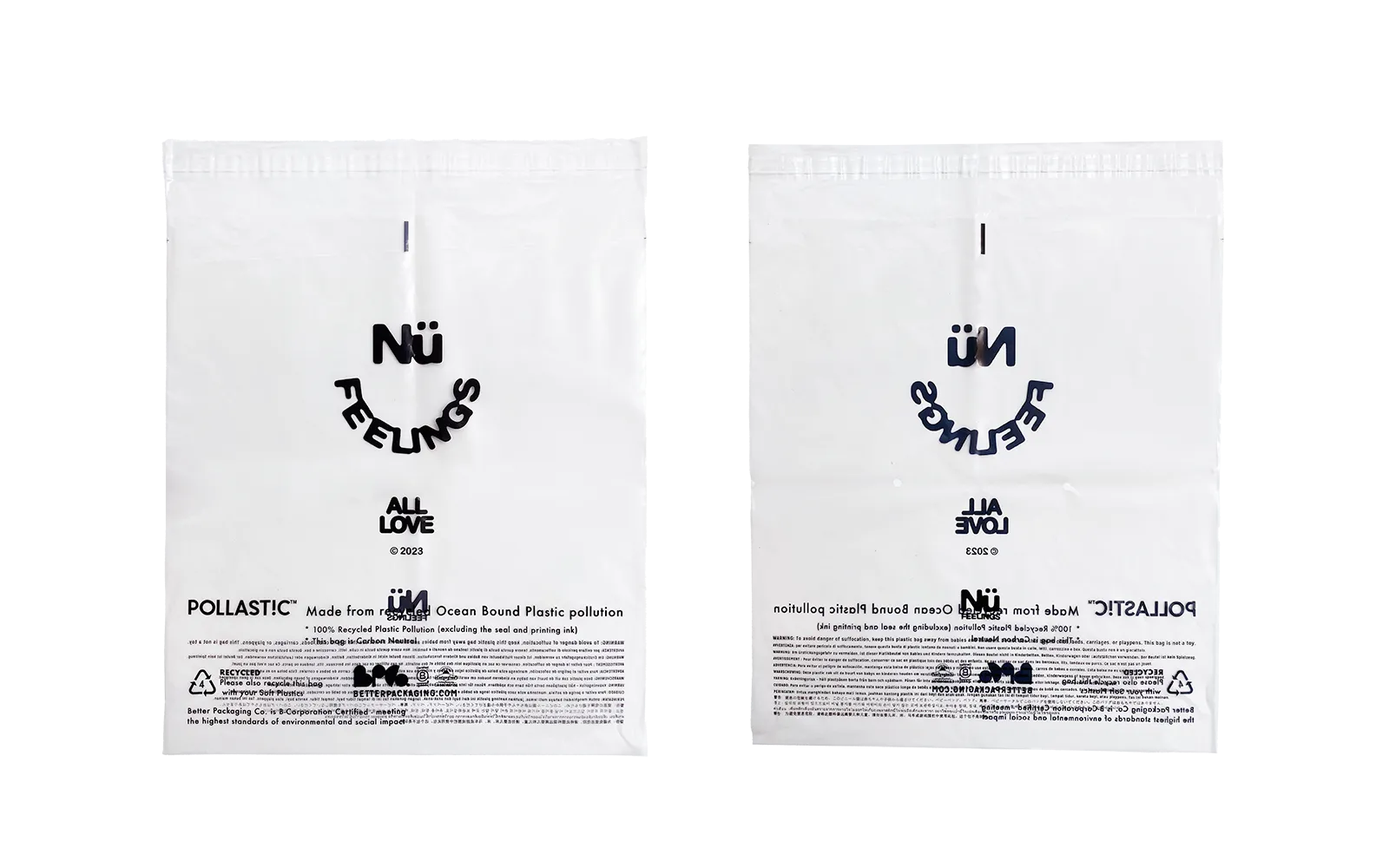 Two white packages with black text and branding on a white background